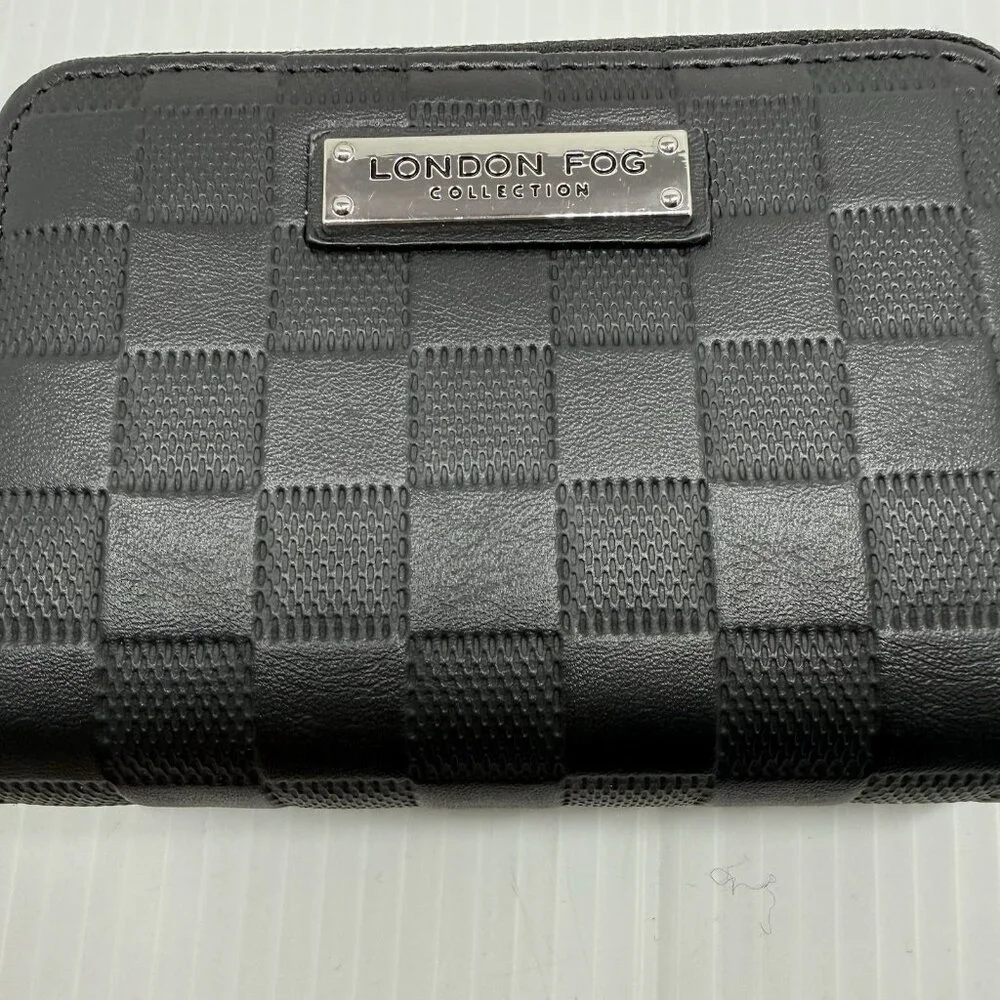 London Fog Dahlia Double Zip Wallet Black Check Zip Around NWT